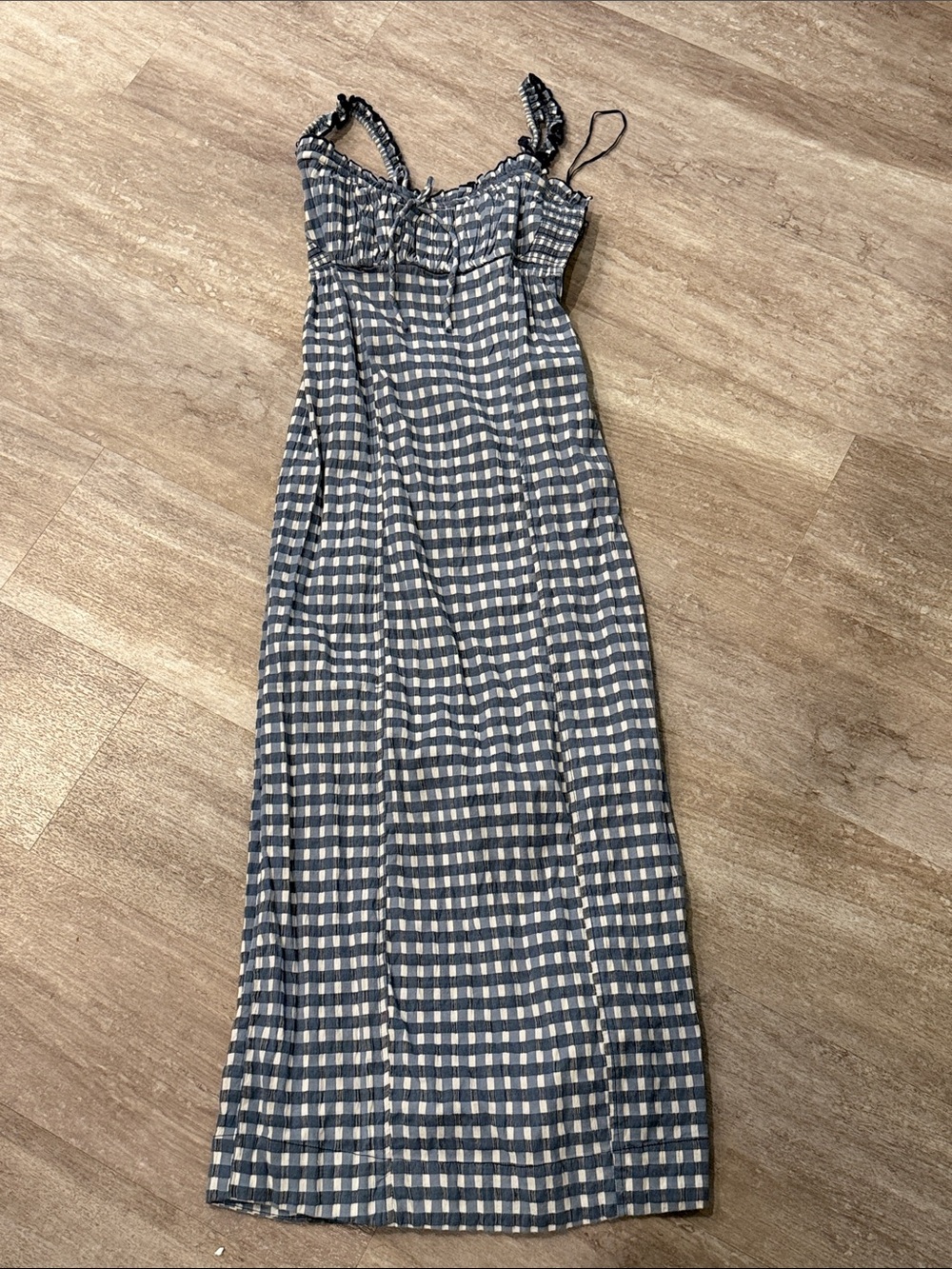Free People Blue and White Gingham Maxi Dress - Needs New Zipper Sz Dress small